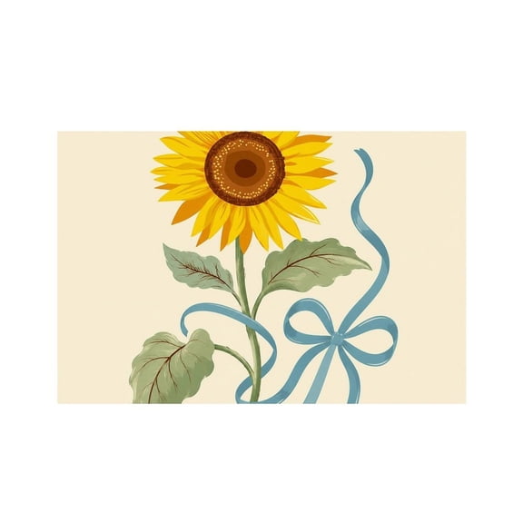 RKSupls Single Sunflower Blue Ribbon Linen Placemats 30x45cm Straight Edge Stain Resistant Washable Non-Slip Table Mats Table for Kitchen Dining Room Home