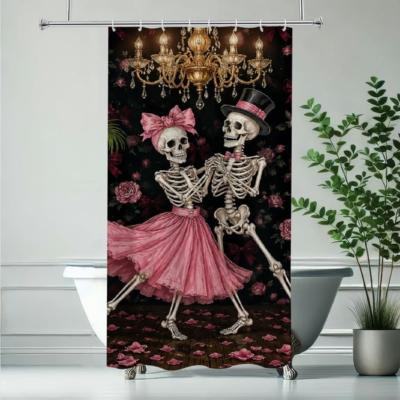 RKSupls Skeleton Dancing Roses Chandelier Polyester Shower Curtain with Hooks for Chic Elegant Waterproof Shower Curtain Home Bathtub Bathroom Decor
