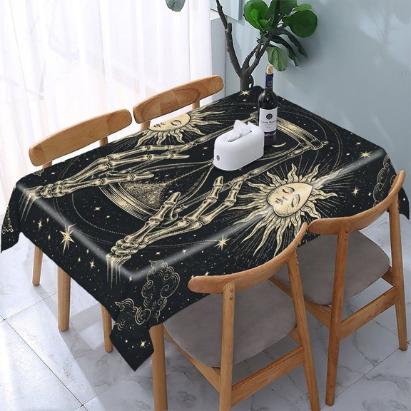 RKSupls Skeleton Hands Hourglass Rectangle Dining Tablecloth, Washable Wipeable Stain & Wrinkle Resistant Polyester Tablecloth for Kitchen Picnic Party