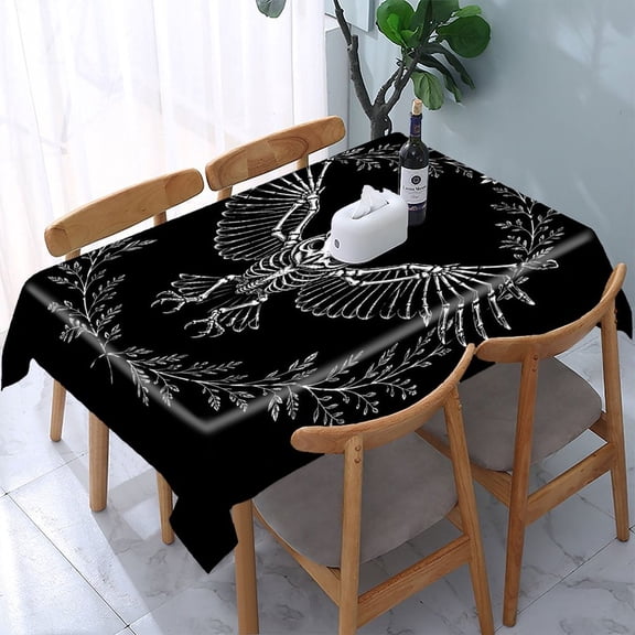RKSupls Skeleton Owl Wreath Rectangle Dining Tablecloth, Washable Wipeable Stain & Wrinkle Resistant Polyester Tablecloth for Kitchen Picnic Party