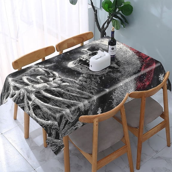 RKSupls Skeleton Santa Snowflakes Rectangle Dining Tablecloth, Washable Wipeable Stain & Wrinkle Resistant Polyester Tablecloth for Kitchen Picnic Party