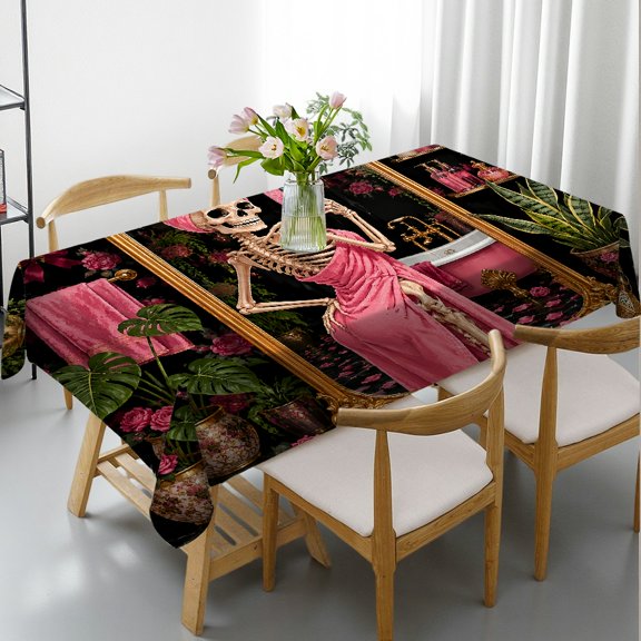 RKSupls Skeleton Selfie Mirror Pink Glam Rectangle Dining Tablecloth, Holiday Party Tablecloth - Polyester Tablecloths Rectangle Dining Tablecloth, Ideal for Kitchen Picnic Party