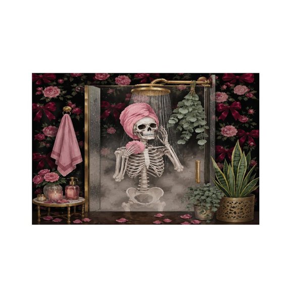 RKSupls Skeleton Shower Roses Steamy Linen Placemats 30x45cm Straight Edge Stain Resistant Washable Non-Slip Table Mats Table for Kitchen Dining Room Home