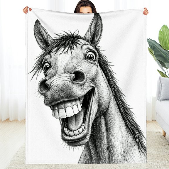 RKSupls Sketch Horse Laughing Mouth  Warm and Cozy Throw, Lightweight Tear-Resistant  Decorative Blanket, Soft Throw for Couch, Travel, Camping