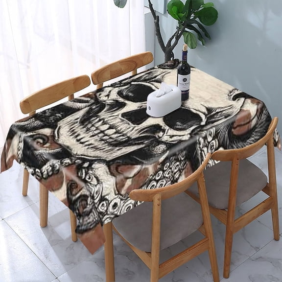 RKSupls Skull Octopus Tentacles Rectangle Dining Tablecloth, Washable Wipeable Stain & Wrinkle Resistant Polyester Tablecloth for Kitchen Picnic Party
