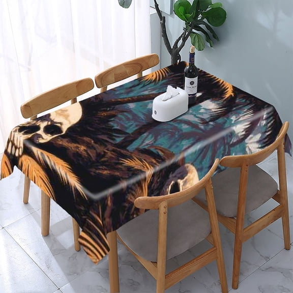 RKSupls Skull Tropical Jungle Rectangle Dining Tablecloth, Washable Wipeable Stain & Wrinkle Resistant Polyester Tablecloth for Kitchen Picnic Party