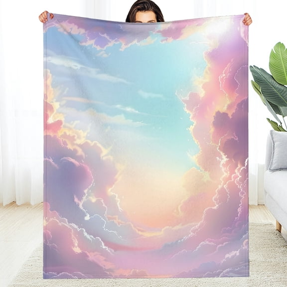 RKSupls Sky Clouds Sun Pastel Soft Flannel Fleece Blanket, Reversible Air Conditioning Warm and Cozy Throw, Soft Throw for Couch, Travel, Camping Home Decor