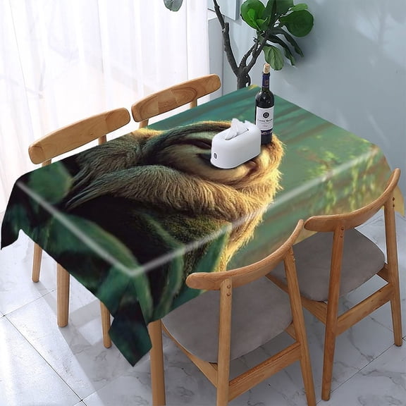 RKSupls Sloth Tree Forest Rectangle Dining Tablecloth, Washable Wipeable Stain & Wrinkle Resistant Polyester Tablecloth for Kitchen Picnic Party
