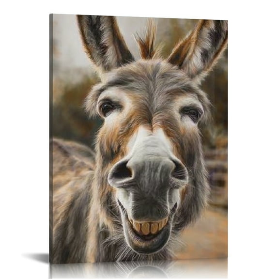 RKSupls Smile Donkey Canvas Wall Art, Canvas Prints Wall Art for Living Room Bedroom Stairway Office, Art Print Painting for New Year Home Decorations,12x16in