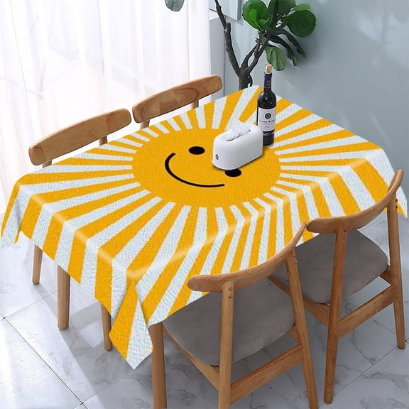 RKSupls Smiley Sun Rays Rectangle Dining Tablecloth, Washable Wipeable Stain & Wrinkle Resistant Polyester Tablecloth for Kitchen Picnic Party