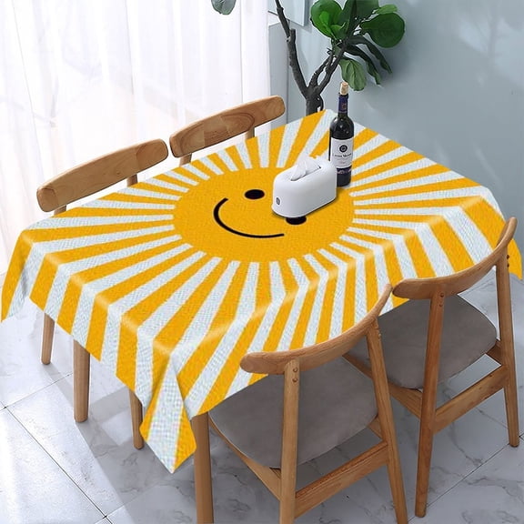 RKSupls Smiley Sun Rays Rectangle Dining Tablecloth, Washable Wipeable Stain & Wrinkle Resistant Polyester Tablecloth for Kitchen Picnic Party