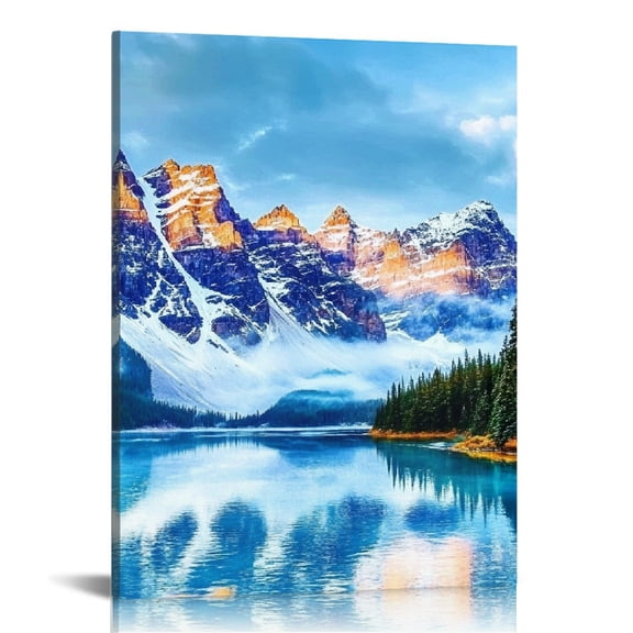 RKSupls Snow Capped Mountain Lake Canvas Wall Art, Canvas Prints Wall Art for Living Room Bedroom Entryway Office, Art Print Painting for Home Decor