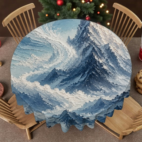 RKSupls Snow Mountain Peak Winter 60-Inch Round Tablecloth for Dining Table, Festive Table Setting - Machine-Made Soft Family Round Table Cover , Idea for Home Dining, Banquets