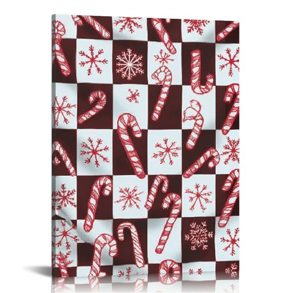 RKSupls Snowflake Cane Christmas Canvas Wall Art, Canvas Prints Wall Art for Living Room Bedroom Bathroom Office, Art Print Painting for New Year Home Decorations,12x16in