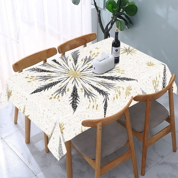 RKSupls Snowflake Star Rectangle Dining Tablecloth, Washable Wipeable Stain & Wrinkle Resistant Polyester Tablecloth for Kitchen Picnic Party
