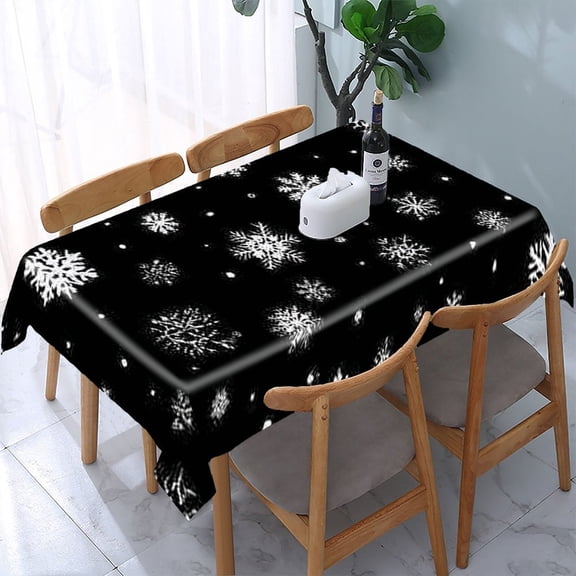 RKSupls Snowflakes Black White Pattern Rectangle Dining Tablecloth, Washable Wipeable Stain & Wrinkle Resistant Polyester Tablecloth for Kitchen Picnic Party