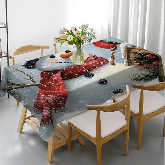 RKSupls Snowman Birdhouse Red Robin Scarf Rectangle Tablecloth, Festive Table Setting - Holiday Party Tablecloth Rectangle Tablecloth, Ideal for Kitchen Picnic Party