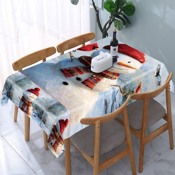 RKSupls Snowman Cardinal Birds Winter Rectangle Dining Tablecloth, Washable Wipeable Stain & Wrinkle Resistant Polyester Tablecloth for Kitchen Picnic Party