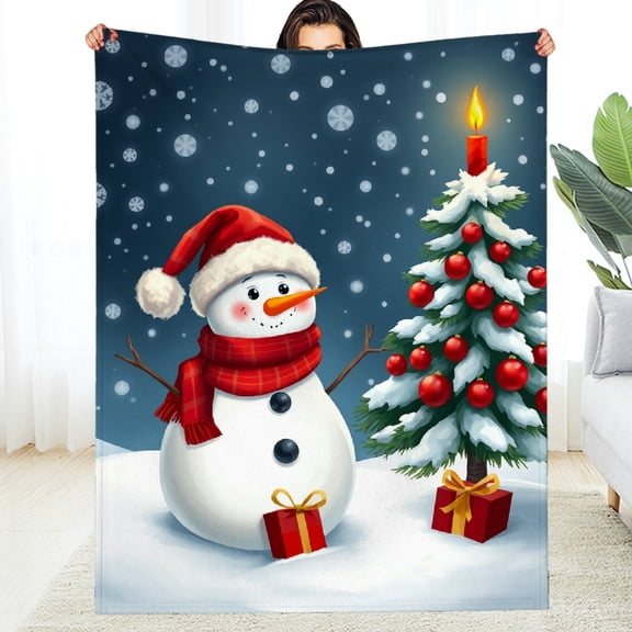 RKSupls Snowman Christmas Tree Soft Flannel Throw Blanket, Lightweight Fuzzy Warm Cozy Blanket for Couch Bed Home Travel Decor