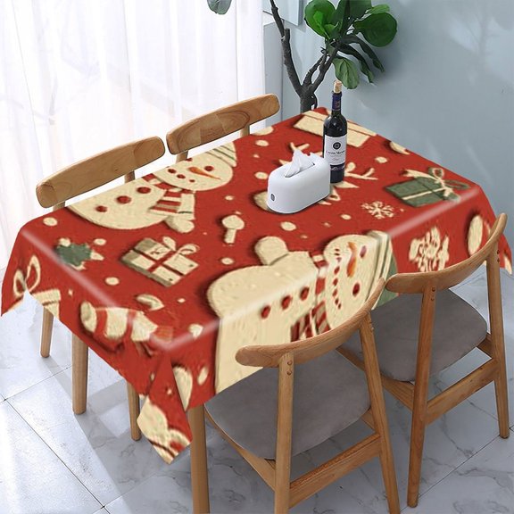 RKSupls Snowman Cookie Red Rectangle Dining Tablecloth, Washable Wipeable Stain & Wrinkle Resistant Polyester Tablecloth for Kitchen Picnic Party