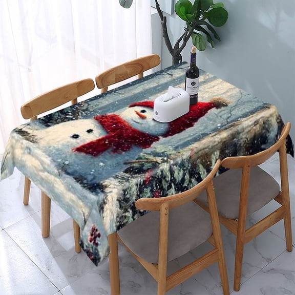 RKSupls Snowman Forest Snow Rectangle Dining Tablecloth, Washable Wipeable Stain & Wrinkle Resistant Polyester Tablecloth for Kitchen Picnic Party