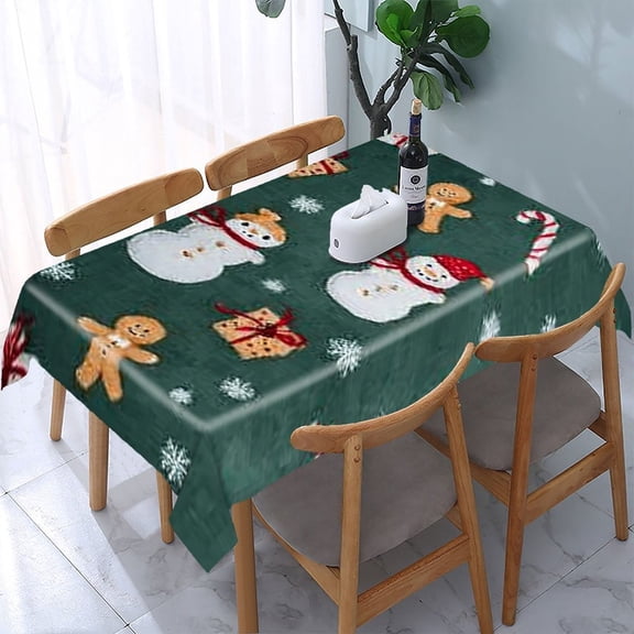 RKSupls Snowman Gingerbread Gifts Pattern Rectangle Dining Tablecloth, Washable Wipeable Stain & Wrinkle Resistant Polyester Tablecloth for Kitchen Picnic Party