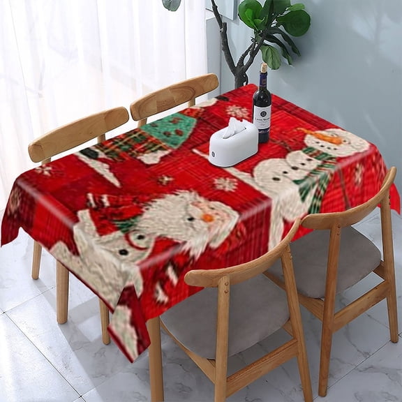 RKSupls Snowman Santa Red Plaid Rectangle Dining Tablecloth, Washable Wipeable Stain & Wrinkle Resistant Polyester Tablecloth for Kitchen Picnic Party