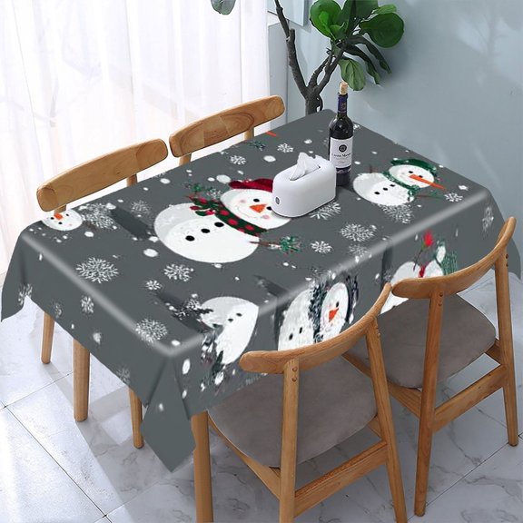 RKSupls Snowman Snowflake Grey Pattern Rectangle Dining Tablecloth, Washable Wipeable Stain & Wrinkle Resistant Polyester Tablecloth for Kitchen Picnic Party