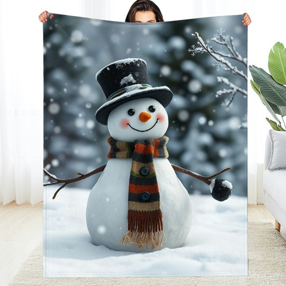 RKSupls Snowman Top Hat Soft Flannel Throw Blanket, Lightweight Fuzzy Warm Cozy Blanket for Couch Bed Home Travel Decor