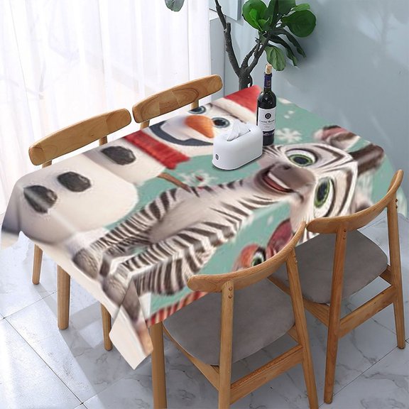 RKSupls Snowman Zebra Cat Rectangle Dining Tablecloth, Washable Wipeable Stain & Wrinkle Resistant Polyester Tablecloth for Kitchen Picnic Party
