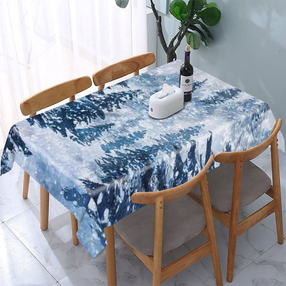 RKSupls Snowy Pine Forest Rectangle Dining Tablecloth, Washable Wipeable Stain & Wrinkle Resistant Polyester Tablecloth for Kitchen Picnic Party