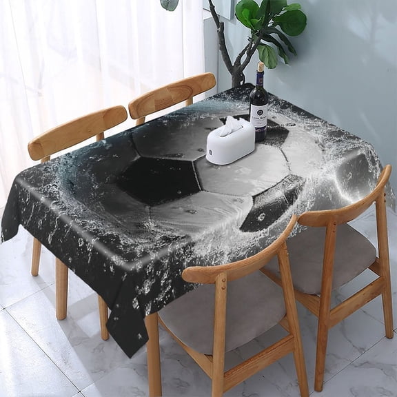 RKSupls Soccer Ball Lightning Rectangle Dining Tablecloth, Washable Wipeable Stain & Wrinkle Resistant Polyester Tablecloth for Kitchen Picnic Party