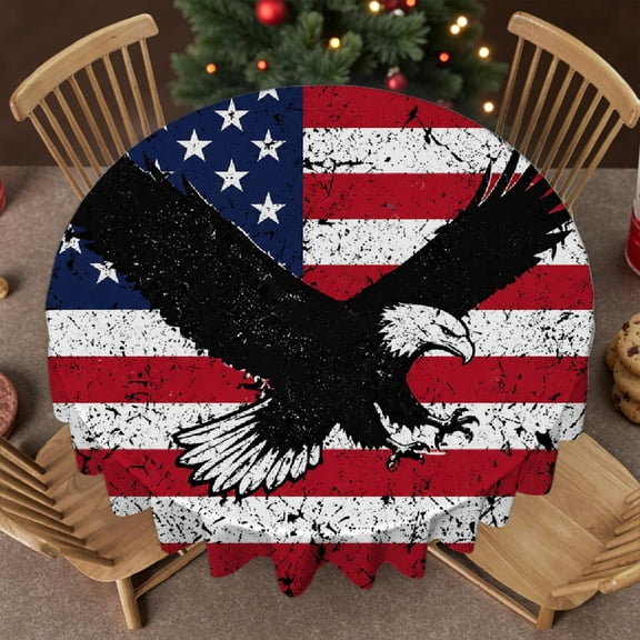 RKSupls Soft - Distressed Eagle Flag Badge Print, Kitchen Accessories Machine-Made Polyester Table Cover ,Decor for Wedding, Party, Holiday, Home Dining