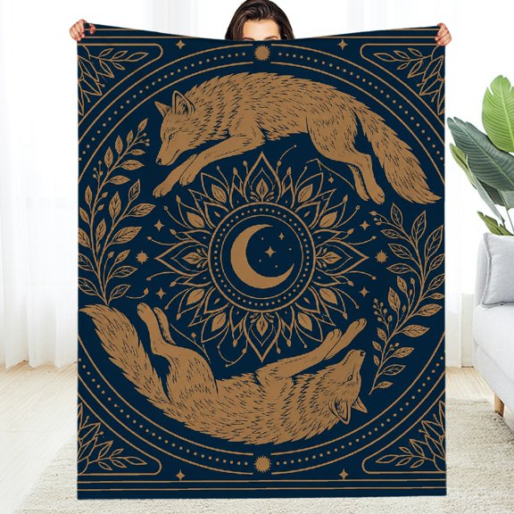 RKSupls Soft Flannel Fleece Blanket, Golden Foxes Moon Emblem  Fuzzy Bedding for the Couch - Air Conditioning Tear-Resistant Soft Throw for Couch, Travel, Camping