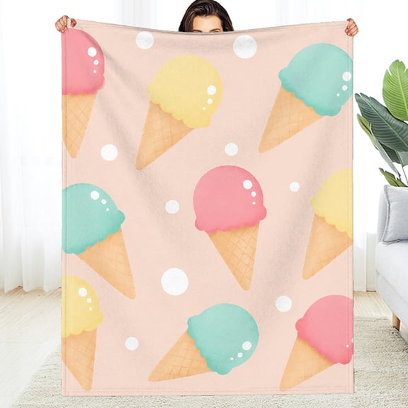 RKSupls Soft Flannel Fleece Blanket, Pastel Ice Cream Cones Pattern  All-Season Blanket  - Lightweight Warm Soft Throw for Couch, Travel, Camping