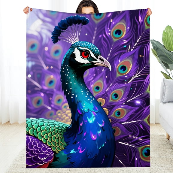 RKSupls Soft Flannel Fleece Blanket, Purple Peacock Full Glory  Warm and Cozy Throw -  Reversible Soft Throw for Couch, Travel, Camping