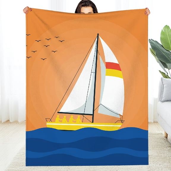 RKSupls Soft Flannel Fleece Blanket, Retro Sunset Sail Warm and Cozy Throw - Warm All-Season Comfort Soft Throw for Couch, Travel, Camping