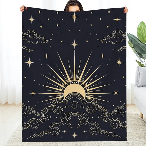 RKSupls Soft Flannel Fleece Blanket, Sun Rising Through Stylized Cloud Waves All-Season Blanket - Napping Tear-Resistant Soft Throw for Couch, Travel, Camping
