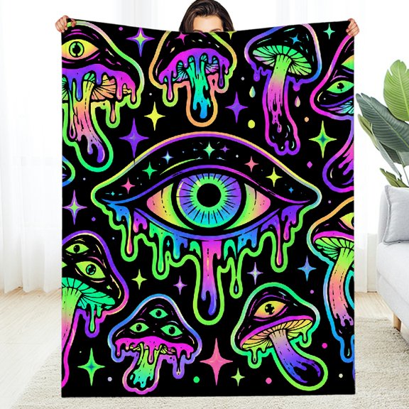 RKSupls Soft Flannel Fleece Blanket, Trippy Dripping Eye Fungi  Fuzzy Bedding for the Couch - Napping Allergy Soft Throw for Couch, Travel, Camping