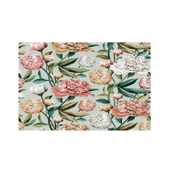 RKSupls Soft Peony Flower Pattern Linen Placemats 30x45cm Straight Edge Stain Resistant Washable Non-Slip Table Mats Table for Kitchen Dining Room Home