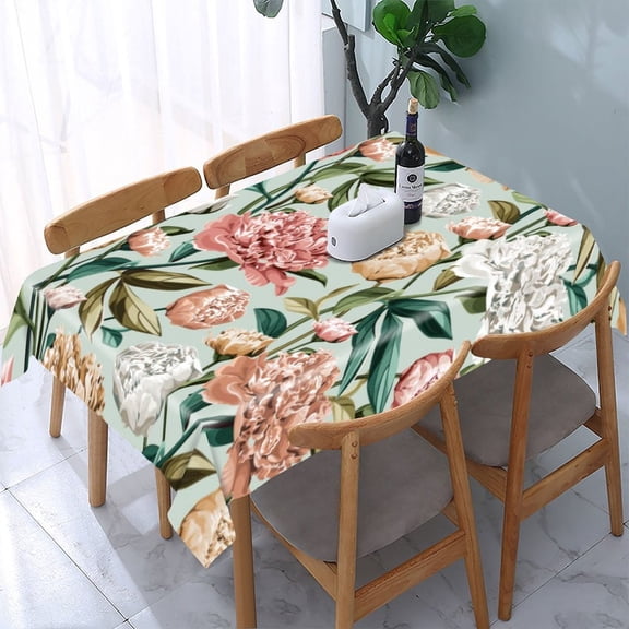 RKSupls Soft Peony Flower Pattern Rectangle Dining Tablecloth, Washable Wipeable Stain & Wrinkle Resistant Polyester Tablecloth for Kitchen Picnic Party