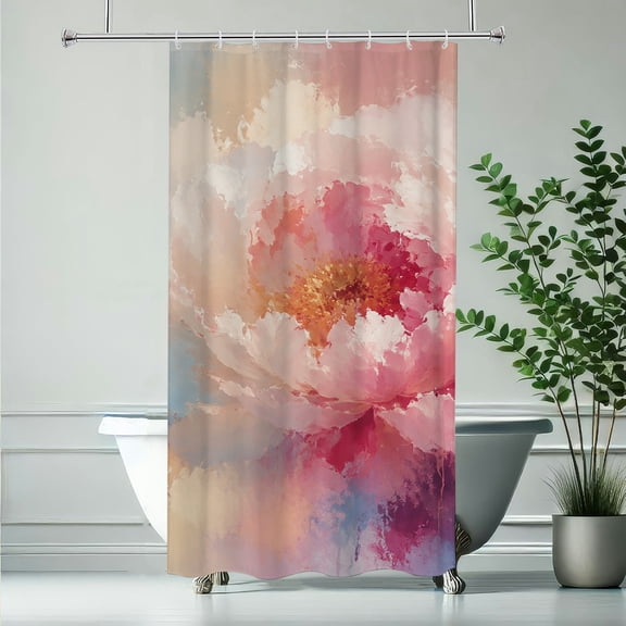 RKSupls Soft Pink Peony Watercolor Waterproof Shower Curtain  Polyester Shower Curtain with Hooks for Chic Elegant Home Bathtub Bathroom Decor Washable