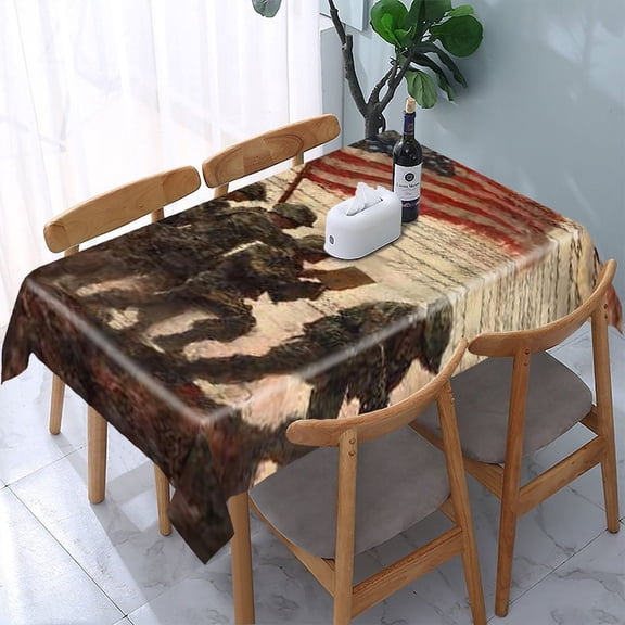 RKSupls Soldiers Flag Declaration Rectangle Dining Tablecloth, Washable Wipeable Stain & Wrinkle Resistant Polyester Tablecloth for Kitchen Picnic Party