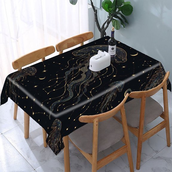 RKSupls Space Jellyfish Float Rectangle Dining Tablecloth, Washable Wipeable Stain & Wrinkle Resistant Polyester Tablecloth for Kitchen Picnic Party