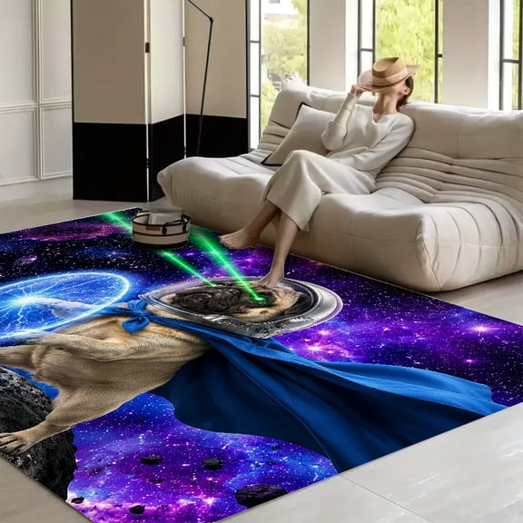 RKSupls Space Pug Superhero With Laser Eyes  Soft Fluffy Velvet Area Rug   for Living Room Bedroom, Non-Slip Washable Carpet, Modern Minimalist Home Decor Floor Mat