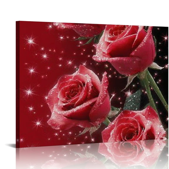 RKSupls Sparkling Red Roses Canvas Wall Art, Romantic Floral Wall Decor Print, Modern Artwork for Living Room Bedroom Office Home Decor