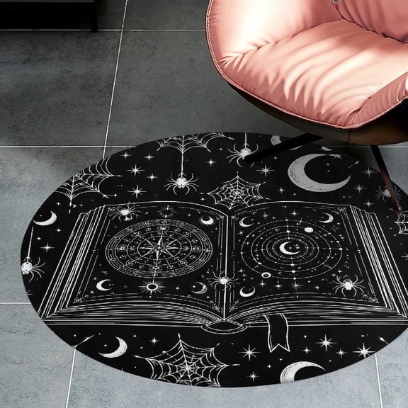 RKSupls Spider Web Crystal Ball Stars White Round Flannel Floor Mat, Soft Non-Slip Washable Rug suitable for Living Room Bedroom Study, Decorative Floor Rug