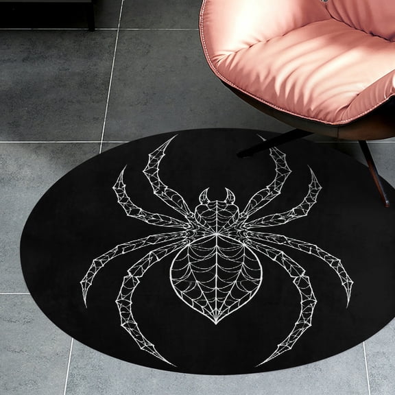 RKSupls Spider Web Gothic Line Art Round Flannel Floor Mat, Soft Non-Slip Washable Rug suitable for Living Room Bedroom Study, Decorative Floor Rug
