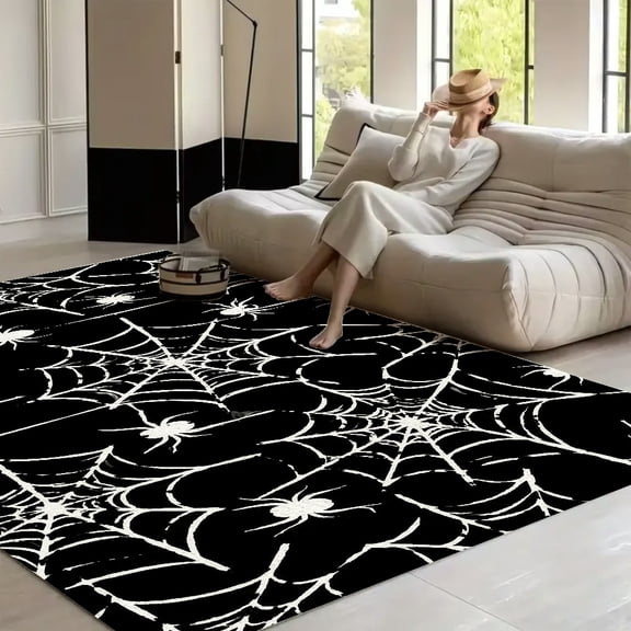 RKSupls Spider Web Halloween Repeat Pattern Soft Fluffy Velvet Area Rug for Living Room Bedroom, Non-Slip Washable Carpet, Modern Minimalist Home Decor Floor Mat