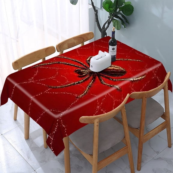RKSupls Spider Web Red Rectangle Dining Tablecloth, Washable Wipeable Stain & Wrinkle Resistant Polyester Tablecloth for Kitchen Picnic Party